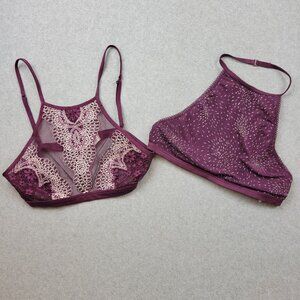 Victoria's Secret Size Small‎ High Neck Lace Bralette Burgundy Red Lace Shimmer